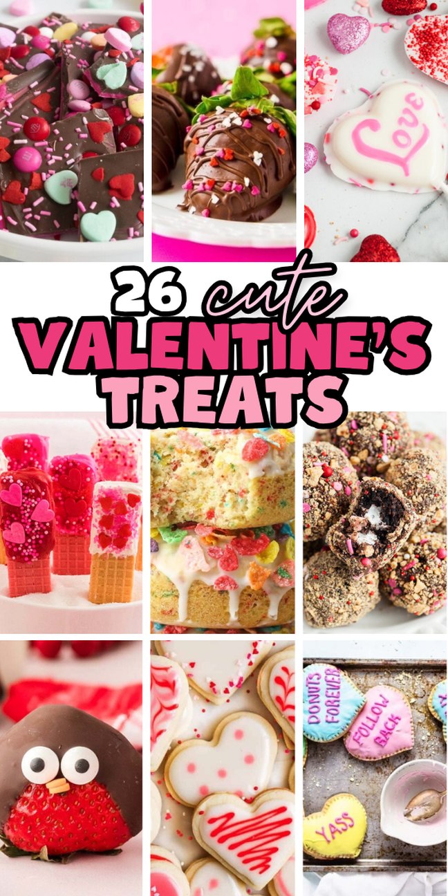 A collage of colorful, decorated Valentine's Day treats—discover the best Valentine's sweets to make your celebration extra special.