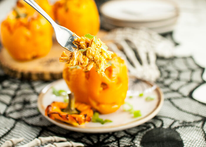 Halloween Buffalo Chicken JackOLantern Stuffed Peppers xoxoBella