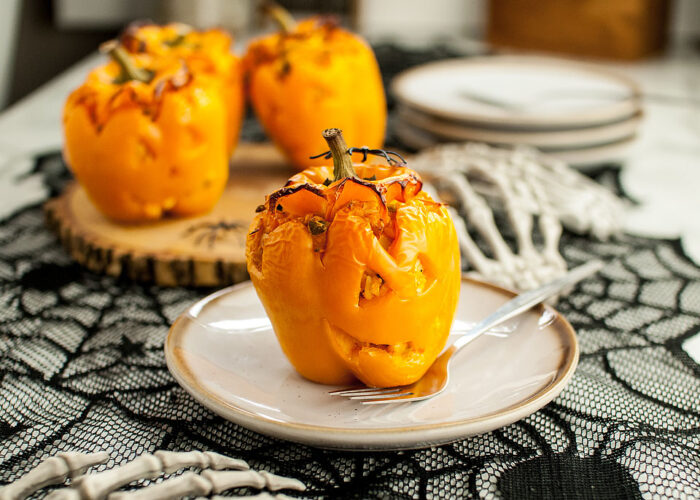 Halloween Buffalo Chicken JackOLantern Stuffed Peppers xoxoBella