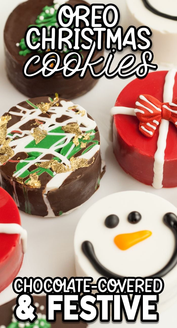 Dipped and decorated Oreos, these Christmas Oreo cookies are festively adorned with icing, gold accents, and holiday designs—perfect for DIY covered Oreo treats.
