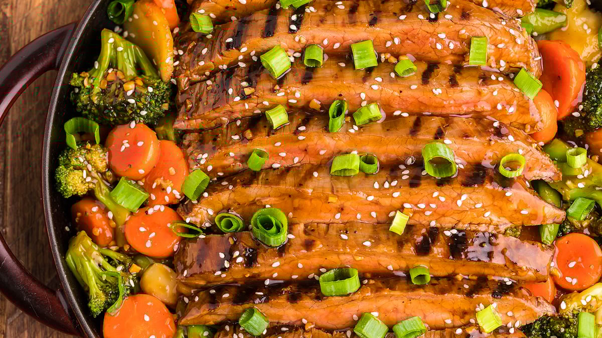 Easy Cast Iron Teriyaki Flank Steak with Veggies xoxoBella