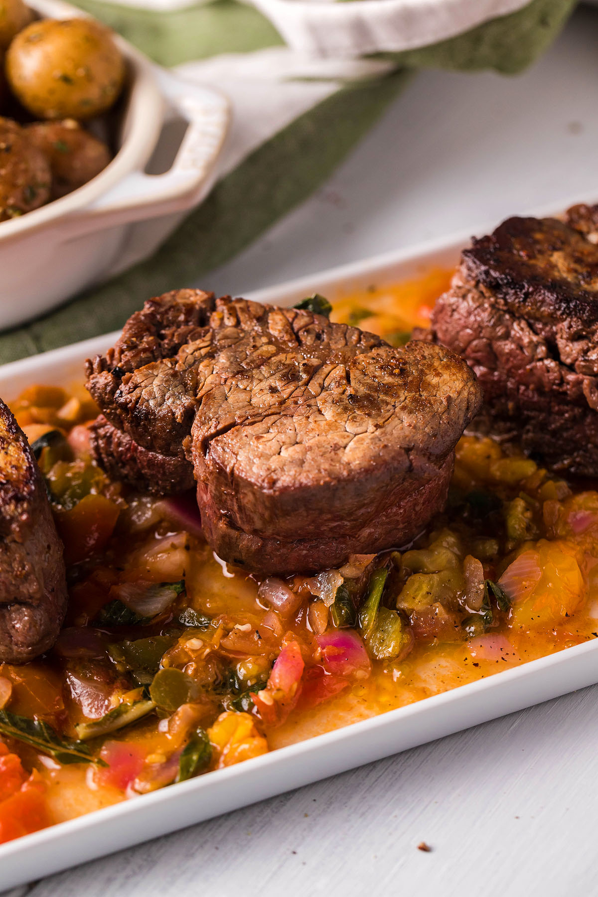 Pan Roasted Beef Tenderloin Medallions with Tomato Relish xoxoBella