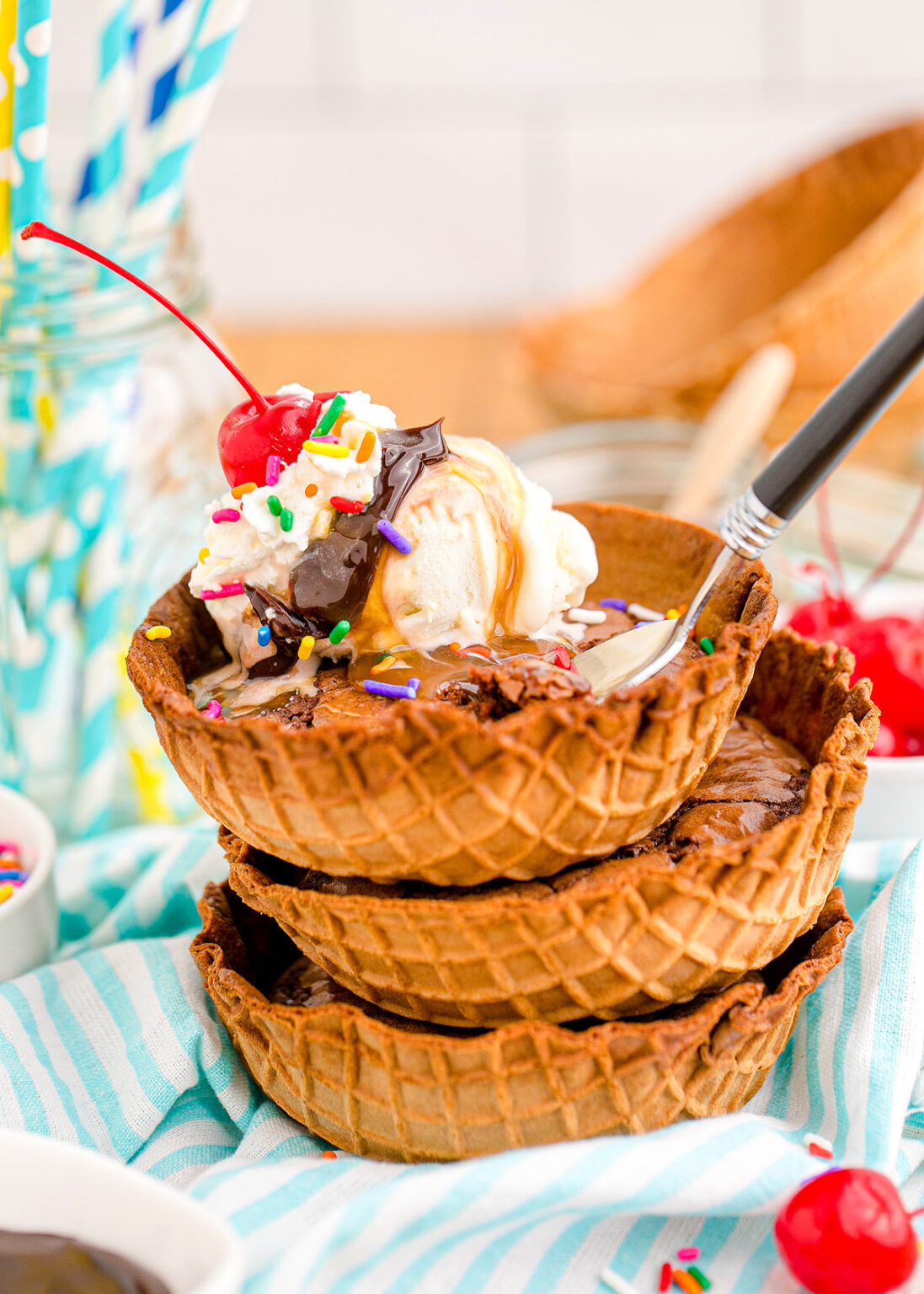 Easy Brownie Sundae Waffle Bowls xoxoBella