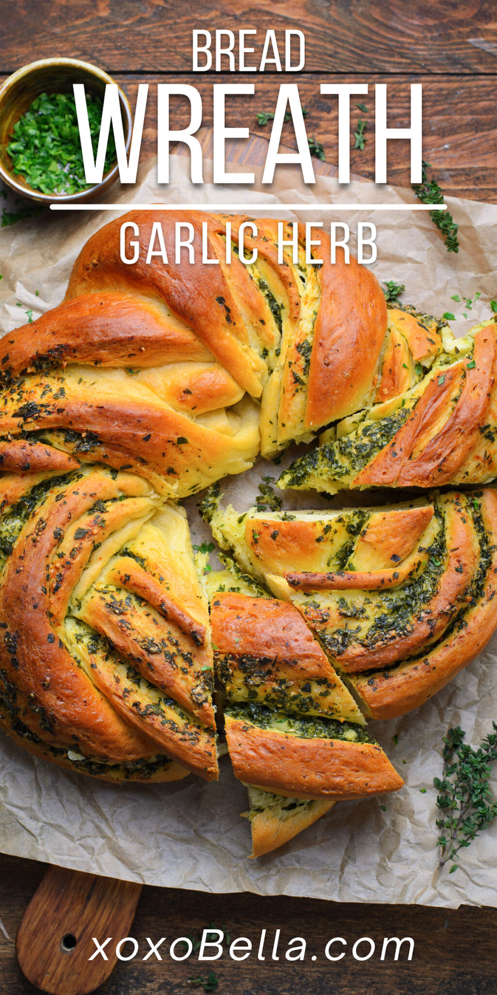 Garlic Herb Bread Wreath xoxoBella