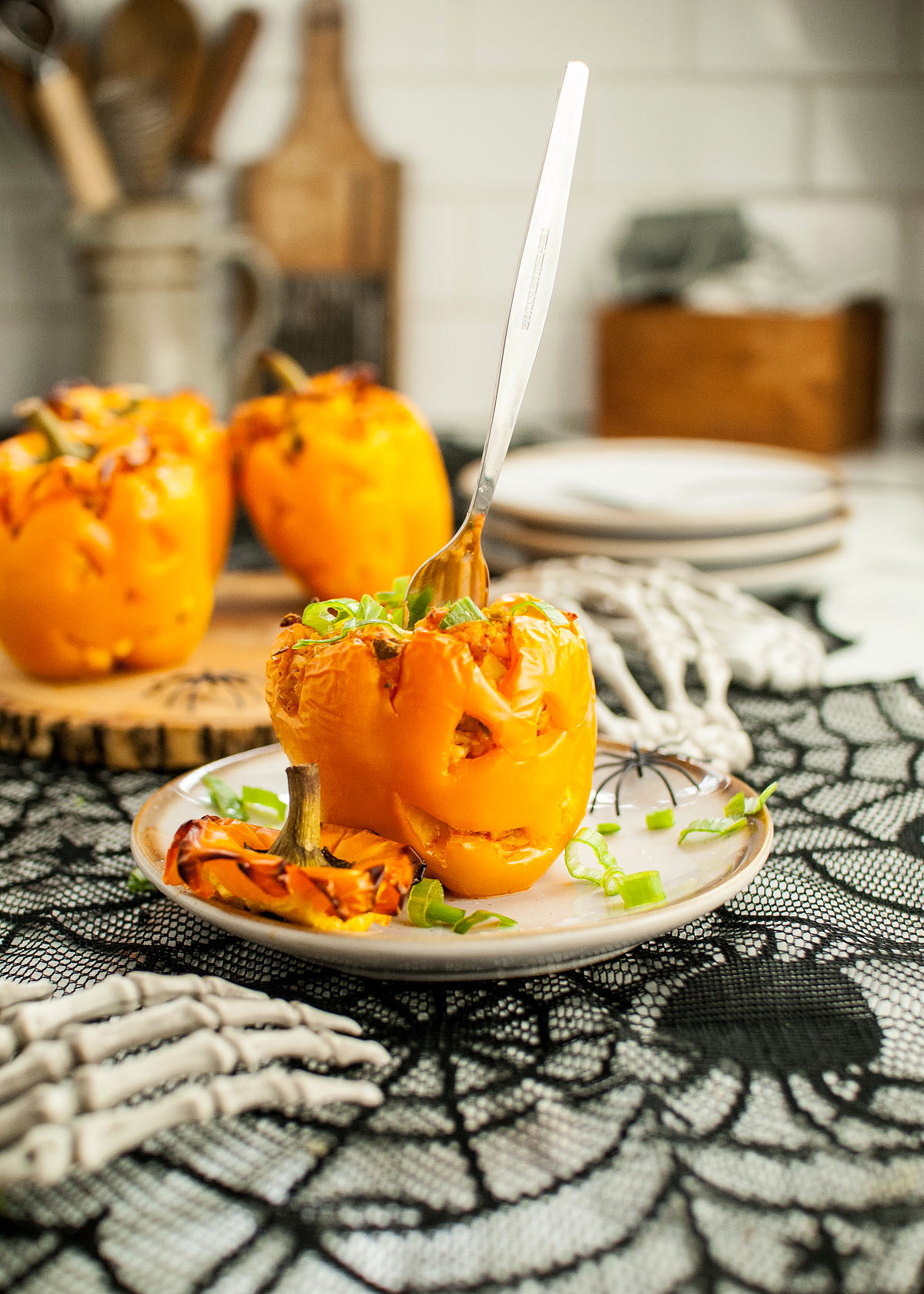 Halloween Buffalo Chicken JackOLantern Stuffed Peppers xoxoBella