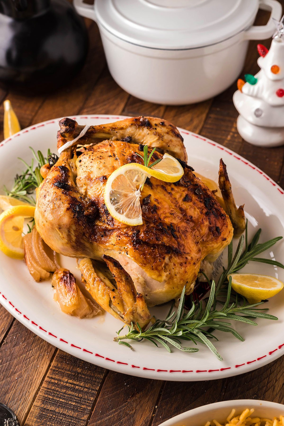 christmas roasted chicken on a platter