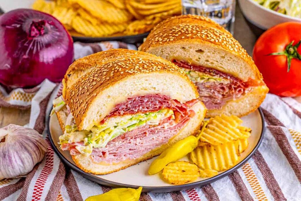 A plate with a homemade grinder sandwich.