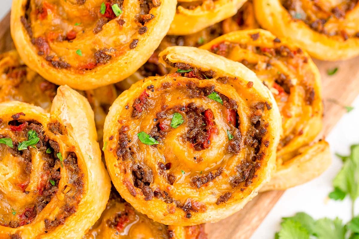 Close view of taco pinwheels.