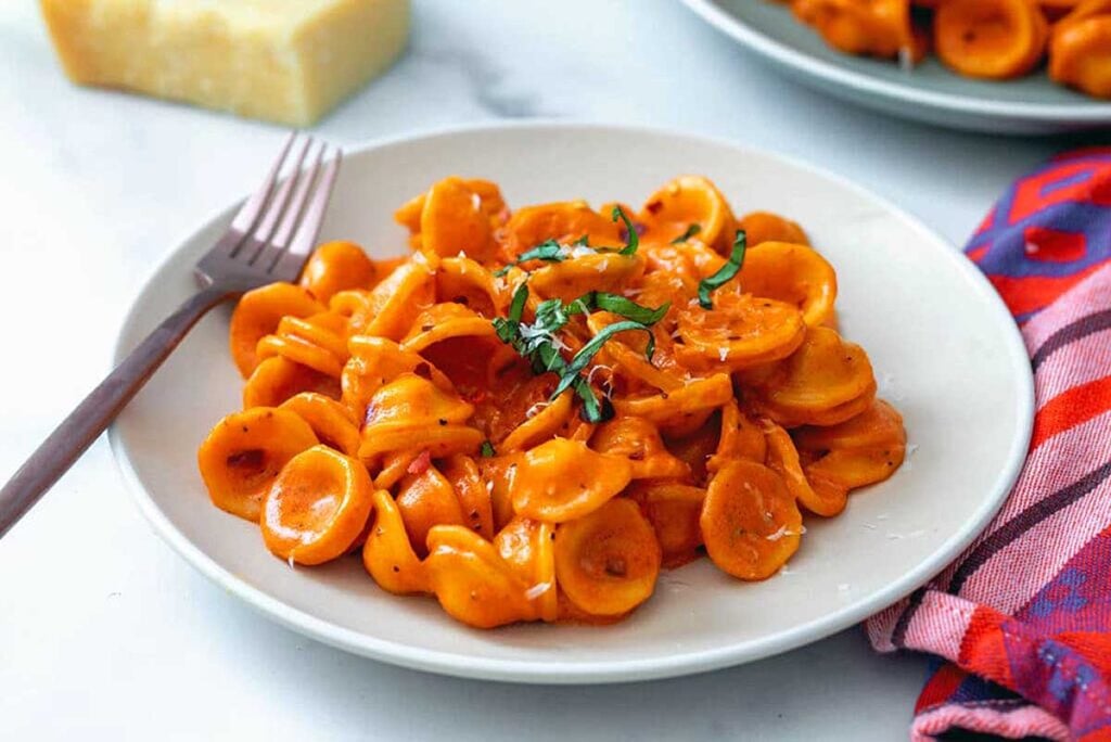 A plate of spicy vodka pasta inspired by the tiktok gigi hadid recipe