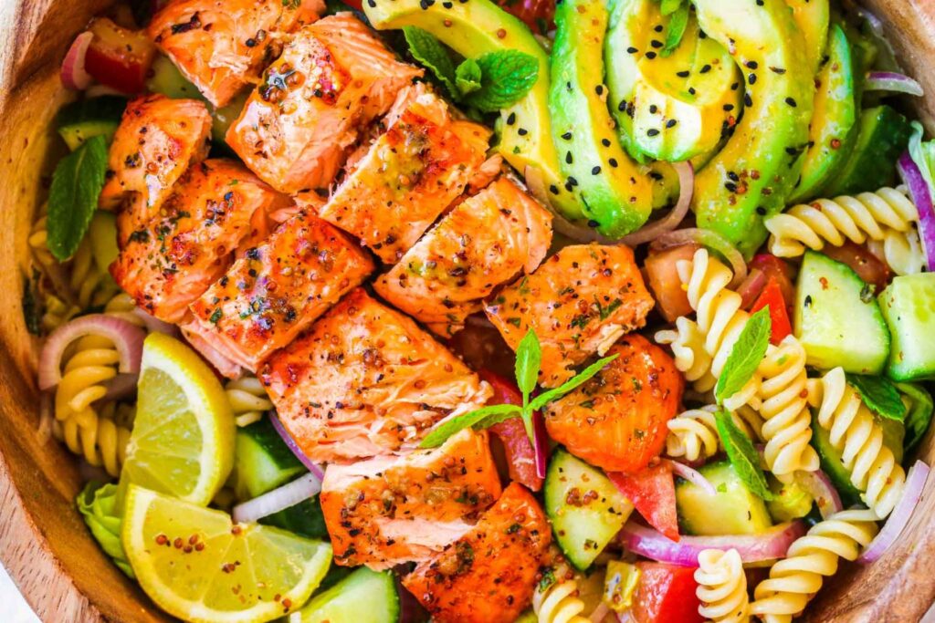 A salmon salad in a bowl.
