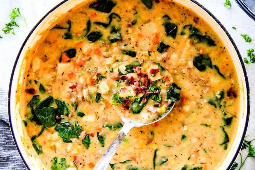 Loaded Zuppa Toscana Recipe in a pot.