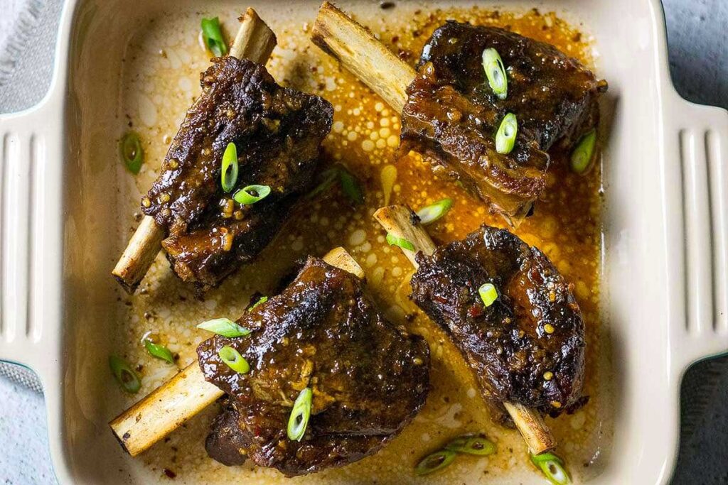 A pan of slow cooked Korean short ribs.