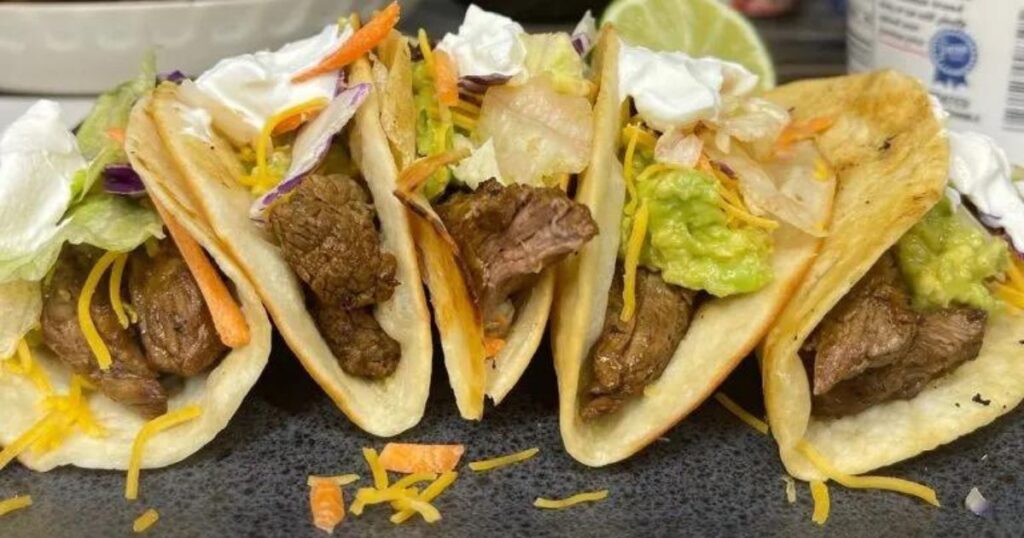 A plate of carne asada tacos