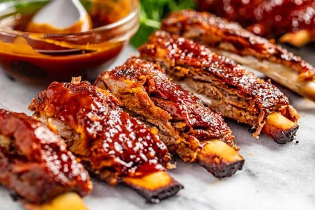 Easy oven baked ribs on a tray.