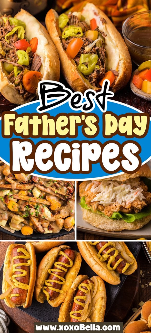 Collage of sandwiches, hot dogs, and grilled meats—perfect for discovering delicious new Father’s Day recipes.