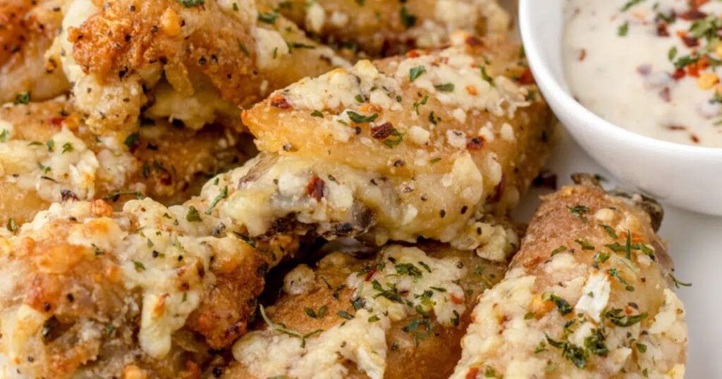 A plate of wings with sauce.