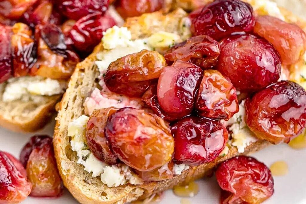 Air fried grapes on crostini.