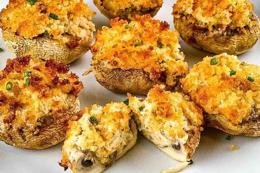 A plate of stuffed mushrooms.