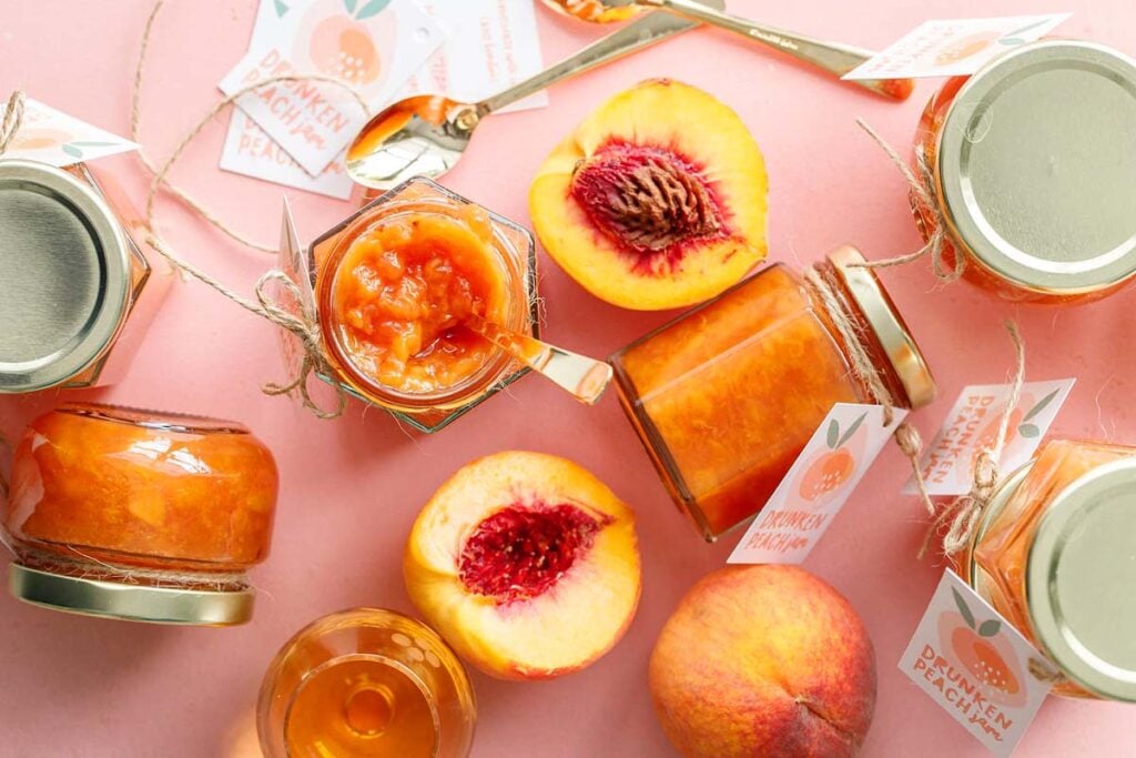 Peach jam in jars.