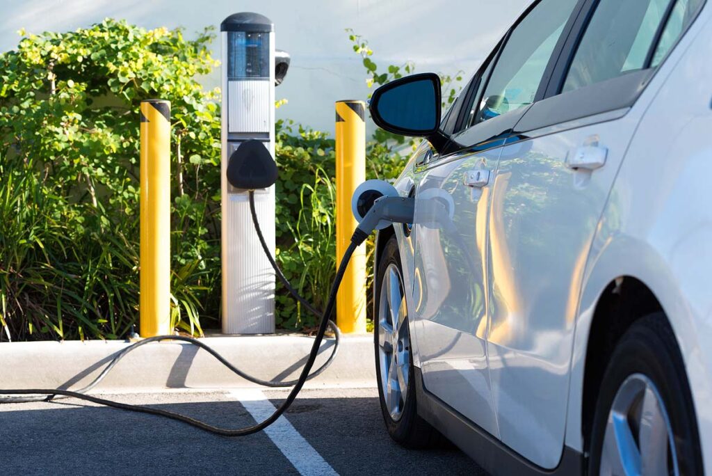 An electric car charging in California.