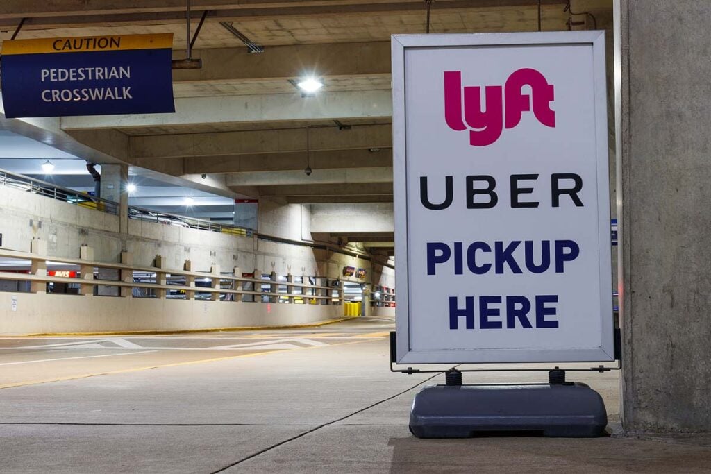 Lyft and Uber pickup spot at the airport. 