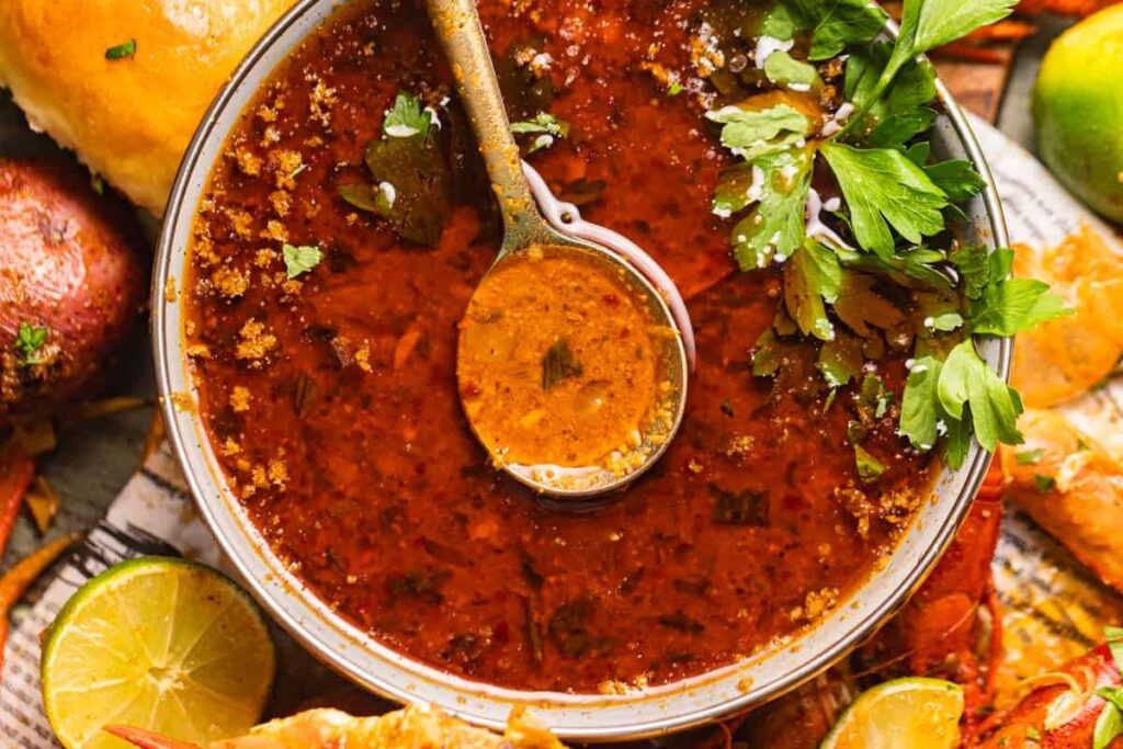 Seafood boil sauce with seafood boil.