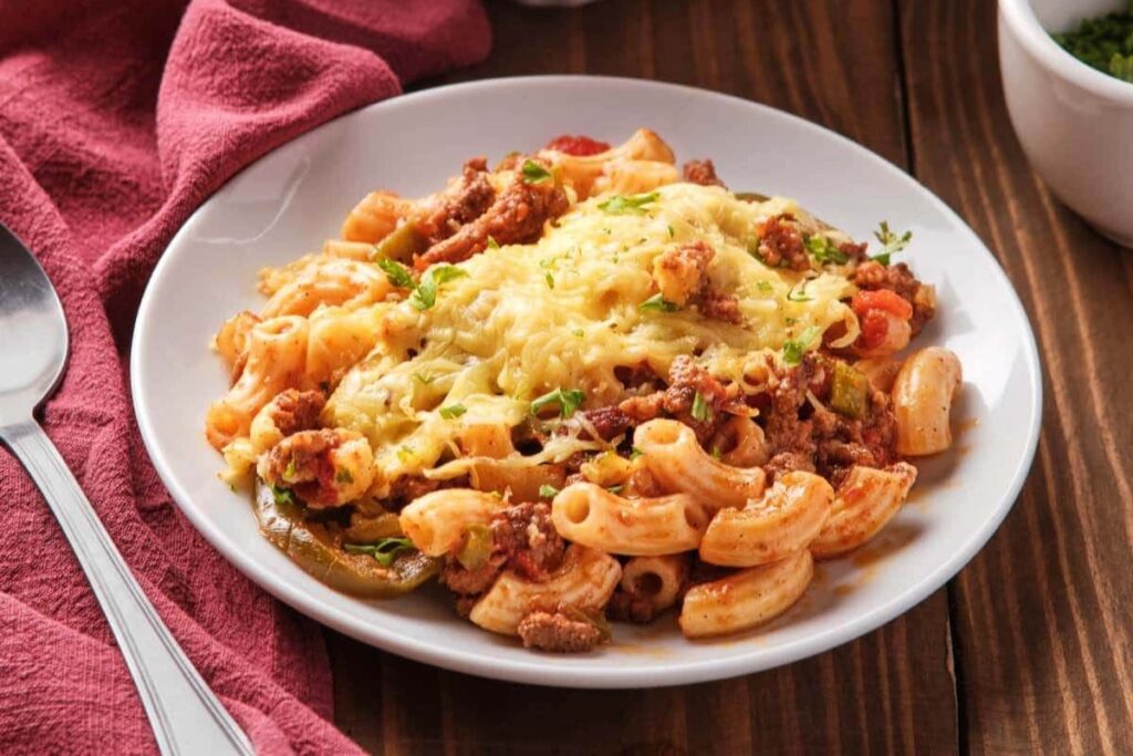 A scoop of sloppy joe casserole on a plate.