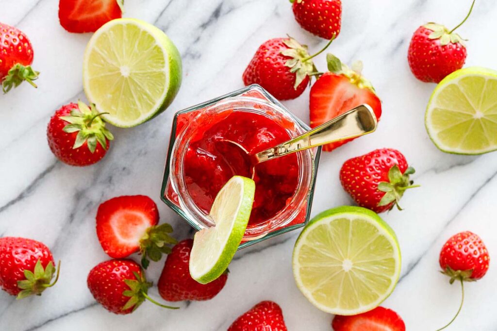 Overhead of jam in a jar.