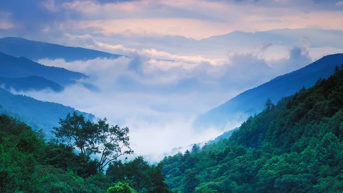 Summer storm approaching Newfound Gap in the Great Smoky Mountains National Park, USA.
