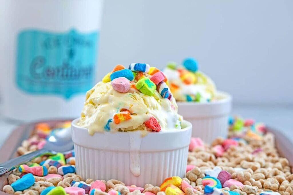 A bowl of lucky charms ice cream.