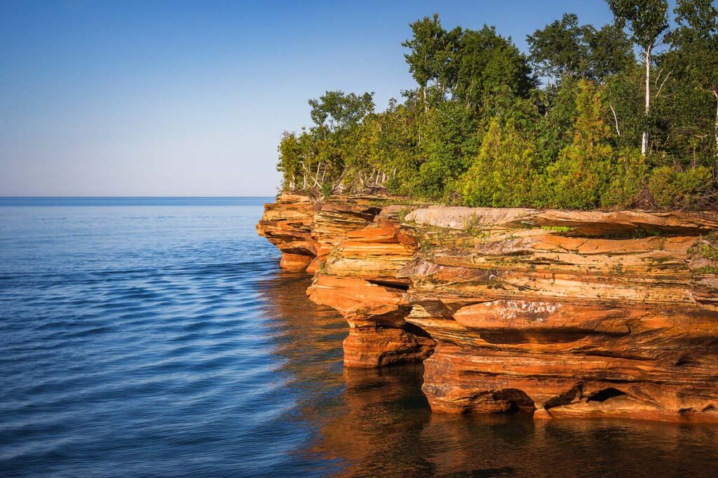 Beautiful Sea Caves on Devil's Island in the Apostle Islands National Lakeshore, Lake Superior, Wisconsin.