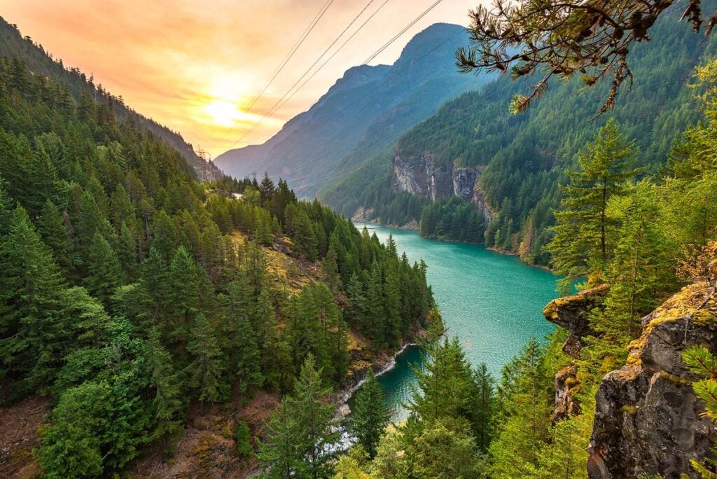 Scene over Diablo lake when sunrise in the early morning in North Cascade national park,Wa,Usa