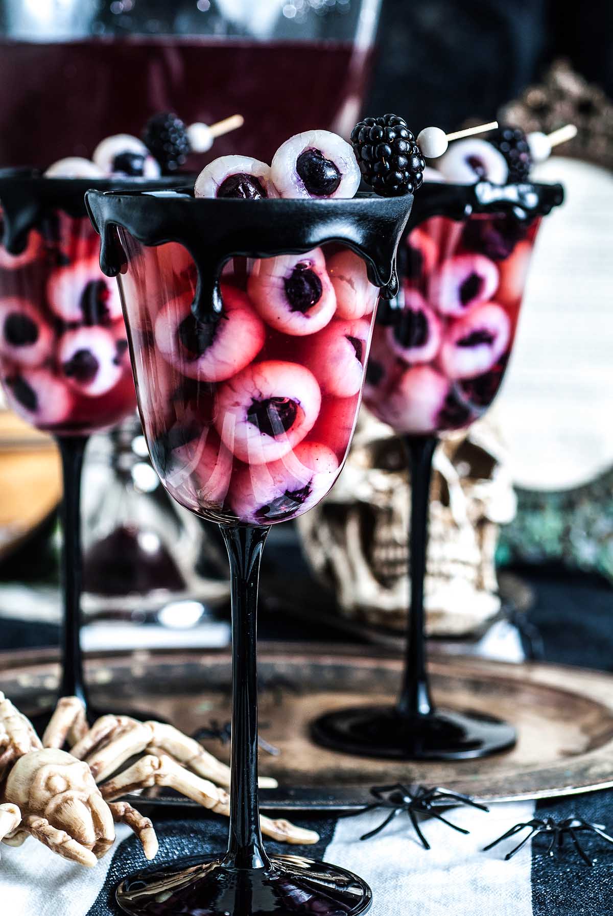 Halloween eyeball punch in glasses.