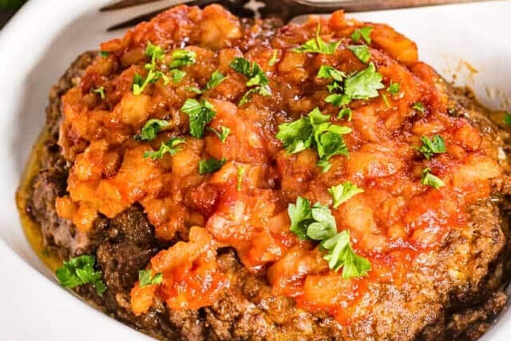 A pan with Hawiian meatloaf.