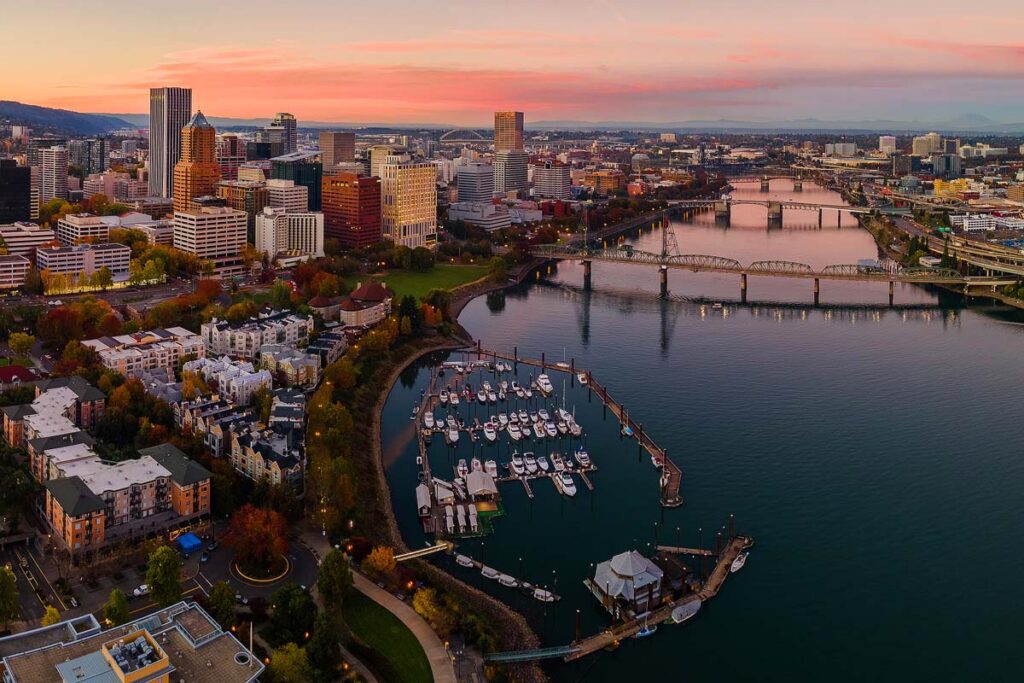 Sunset in Downtown Portland Oregon.
