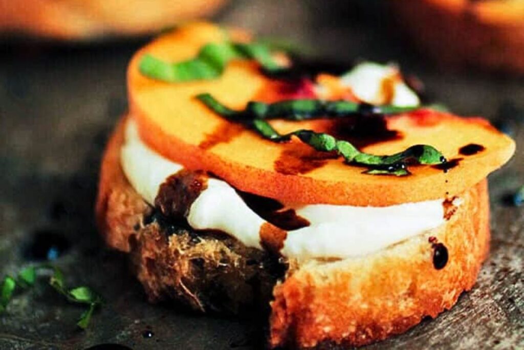Bruschetta with peaches and goat cheese.