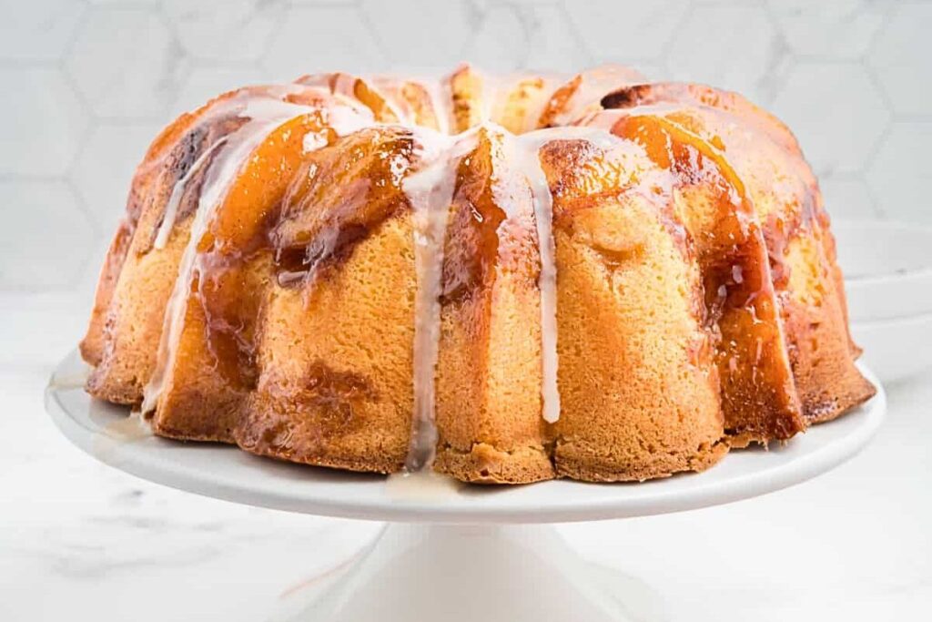 A bundt cake with peach pound cake.