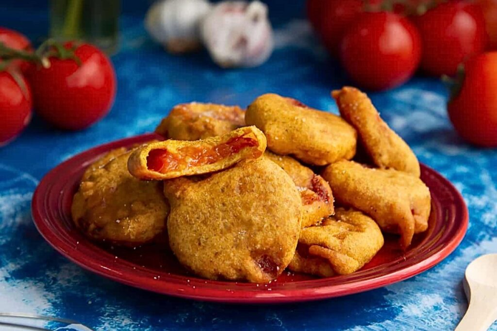 A plate of tomatoes baked with pastry wrapper.