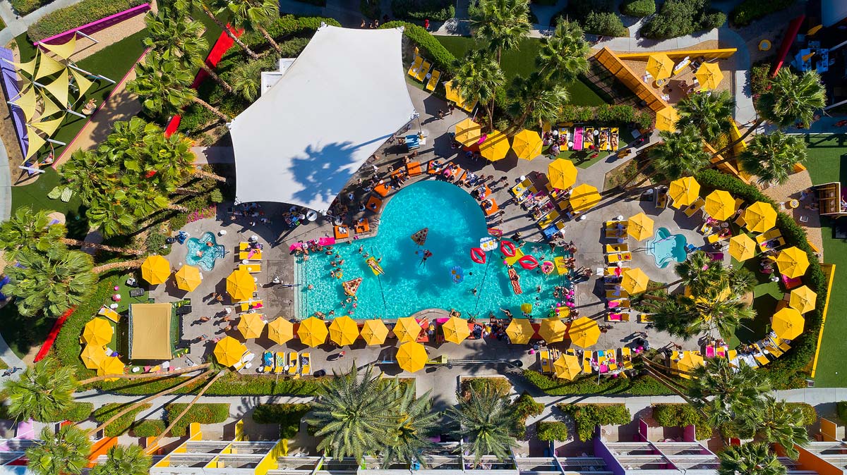 Aerial view of Saguaro hotel in Palm Springs.