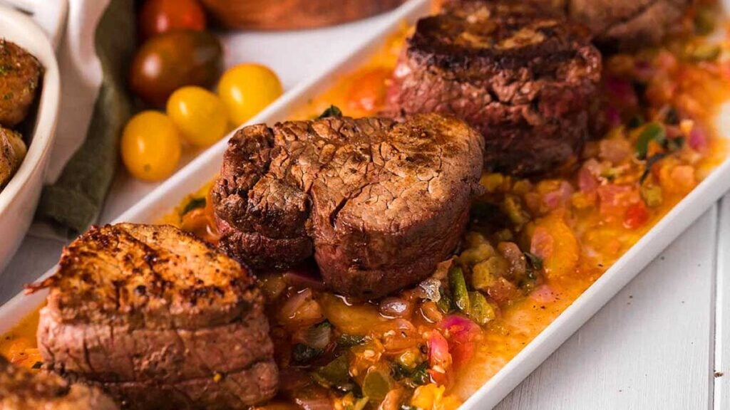 Beef tenderlion on a plate.