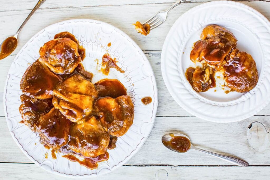 A plate of easy salted caramel sticky buns.