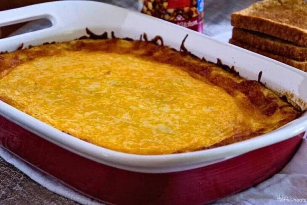 A cheesy casserole of corned beef hash.