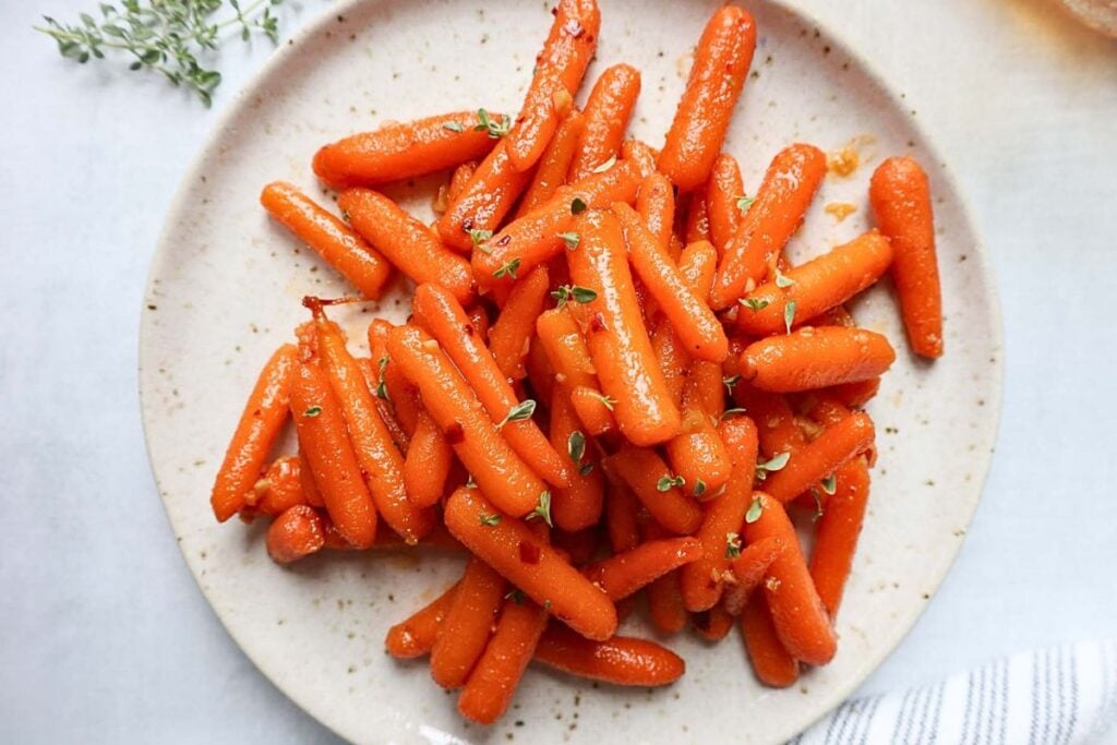 A platter of hot honey roasted carrots.