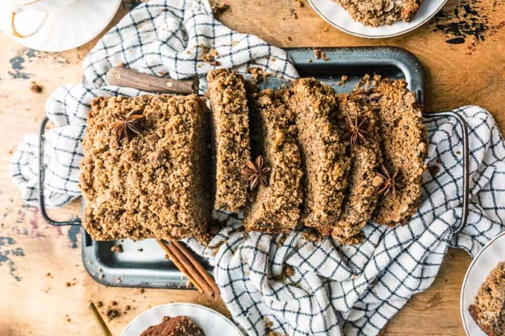 A loaf of maple cinnamon bread sliced.