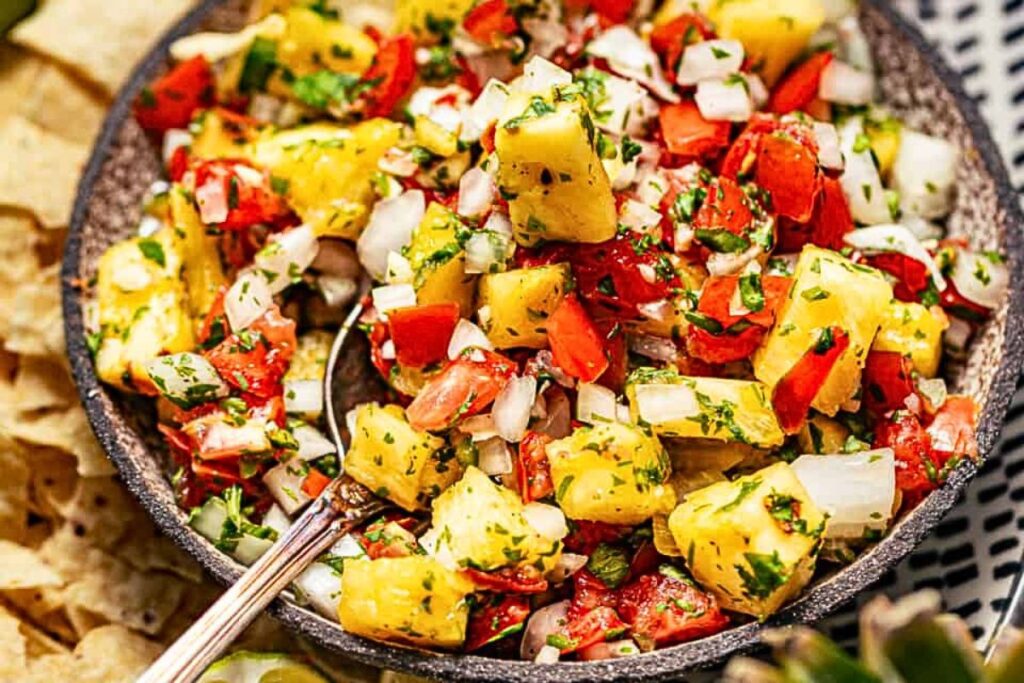 A dish of pineapple salsa.