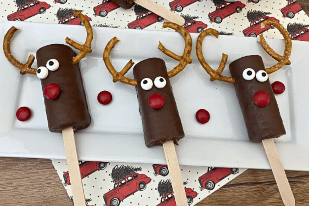 Little Debbie snack cakes decorated to look like reindeer.