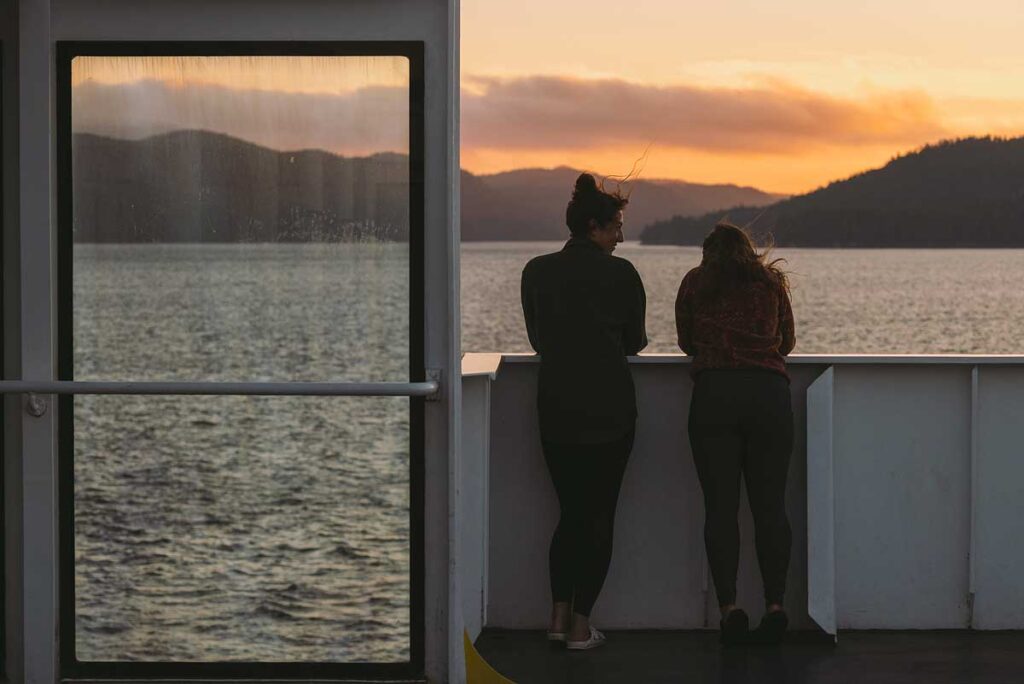 Two women on the ferry deck.