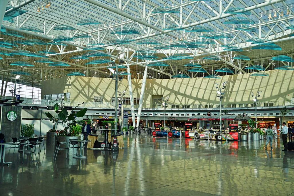 Interior view of the terminal at the Indianapolis International Airport (IND), the largest airport in Indiana and a hub for FedEx.