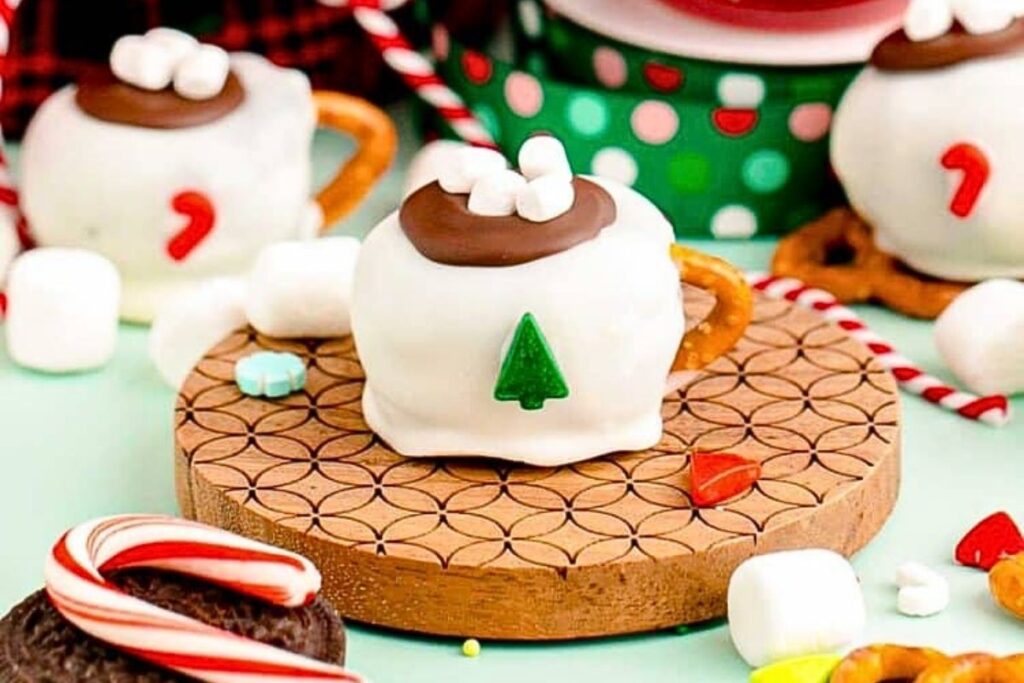 Christmas truffles that look like cups of hot cocoa.