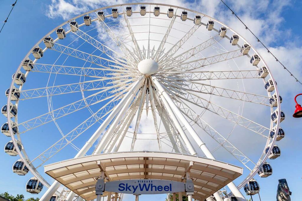 Skywheel with blue sky in background at Dinosaur Adventure Golf in Niagara Falls Clifton, Ontario, Canada.